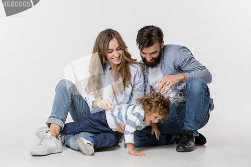 Image of A happy family on white background