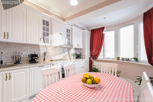 Image of Luxury modern white kitchen interior