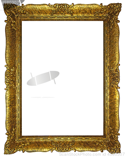 Image of Old wooden gilded rectangle Frame on white background