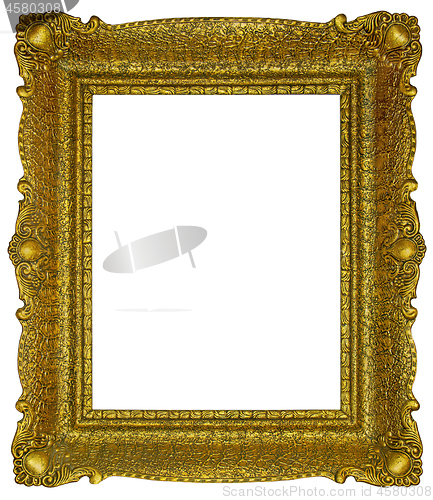 Image of Old wooden gilded rectangle Frame on white background