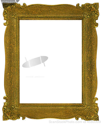 Image of Old wooden gilded rectangle Frame on white background