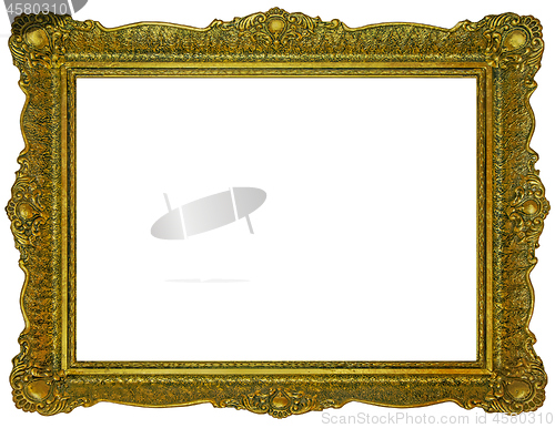 Image of Old wooden gilded rectangle Frame on white background
