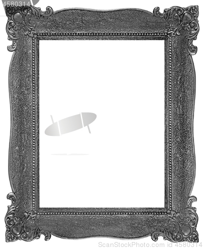 Image of Old wooden silver plated rectangle Frame Isolated on white