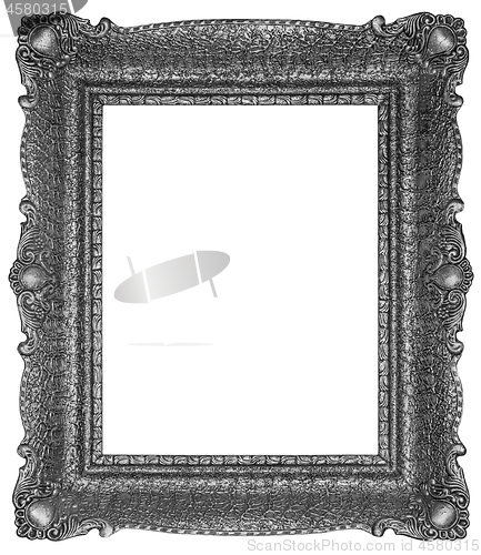 Image of Old wooden silver plated rectangle Frame Isolated on white