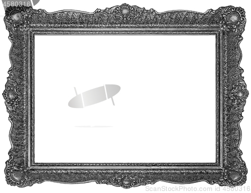 Image of Old wooden silver plated rectangle Frame Isolated on white