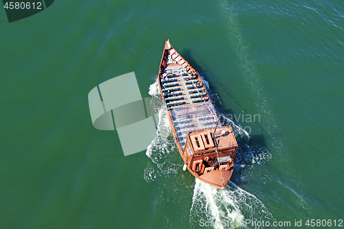 Image of Tourist boat moving on The Duoro river in Porto 