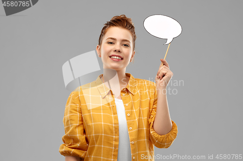 Image of red haired teenage girl holding speech bubble