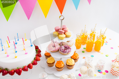 Image of food and drinks on table at birthday party