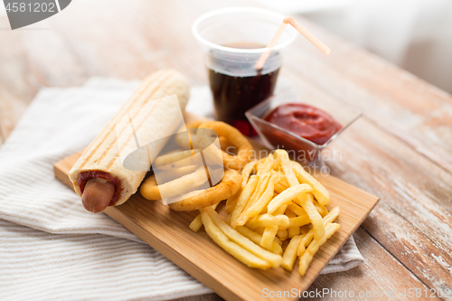 Image of close up of hot dog and other fast food