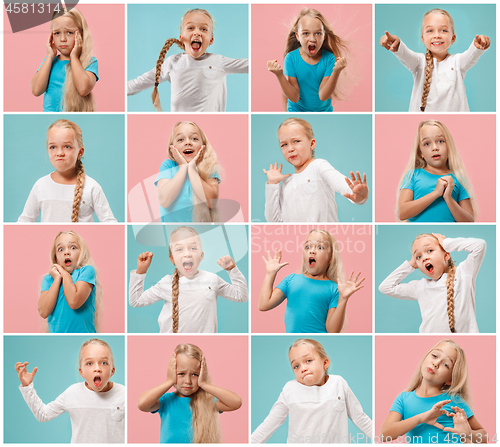 Image of The collage of different human facial expressions, emotions and feelings of young teen girl.