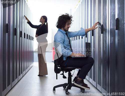 Image of technicians working together on servers