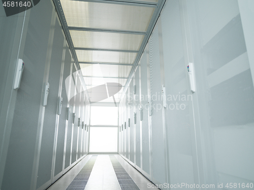 Image of modern server room with white servers