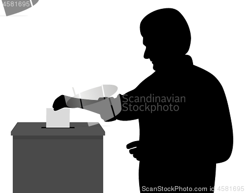 Image of Man voter putting ballot voting paper in blank ballot box