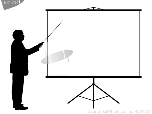 Image of Man with pointer showing presentation on projection screen