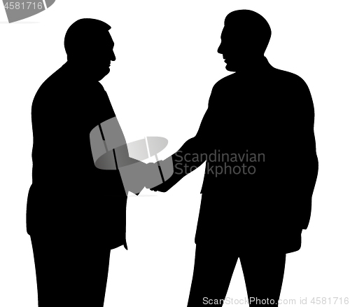 Image of Two businessmen senior and young shaking hands