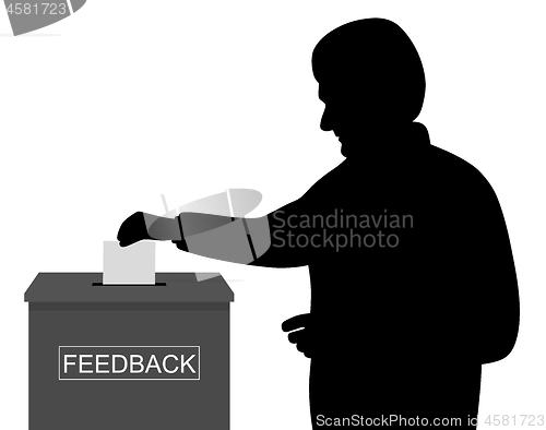 Image of Customer or businessman employee putting paper or envelope in feedback box