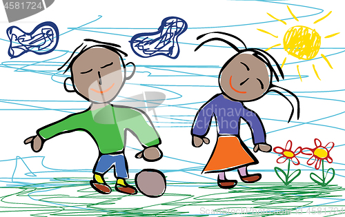 Image of Kids drawing style of happy African American boy and girl