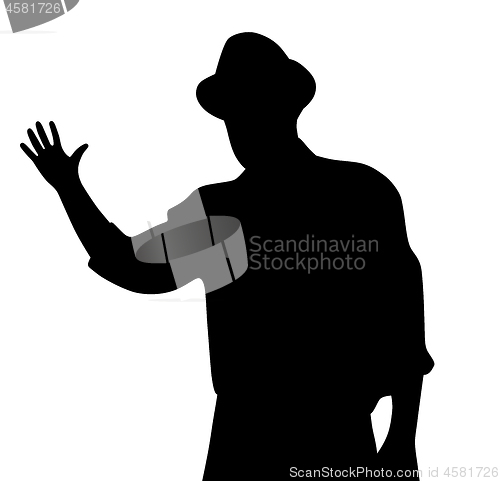 Image of Man with hat waving his hand in greeting