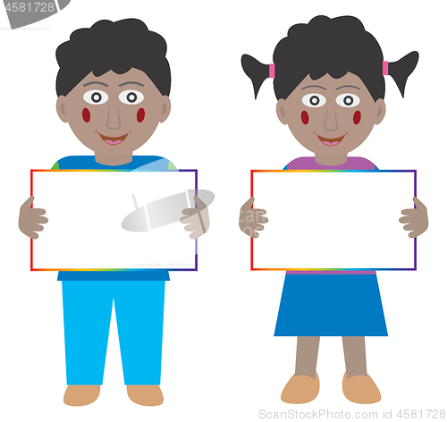 Image of Happy African American children holding blank banner