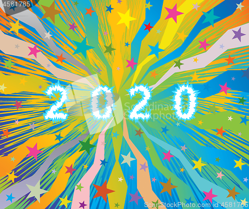 Image of Happy New Year celebratory burst background with frozen ice letters 2020