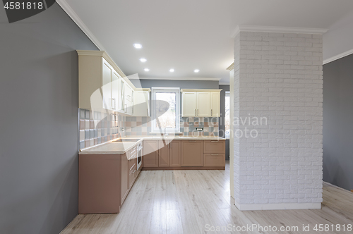 Image of Luxury modern provence styled grey, pink and cream kitchen interior
