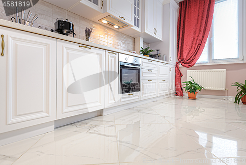 Image of Luxury modern white kitchen interior