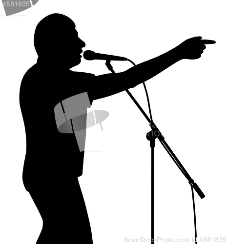 Image of Businessman politician lecturer finger pointing motivational speech or singer is pointing
