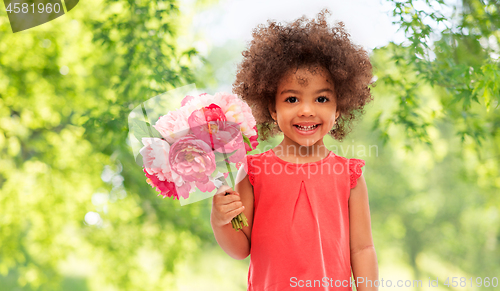 Image of happy little african american girl with flowers