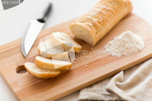 Image of close up of white ciabatta bread on cutting board