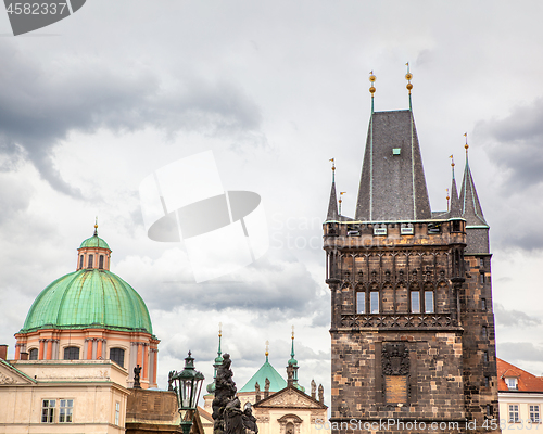 Image of Landsape view to old Town Bridge Tower in Prague.