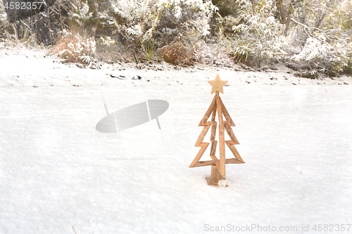 Image of Little Christmas tree in fresh snowfall