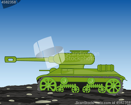 Image of Military technology tank goes on dirt and stone