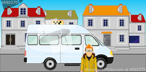 Image of Car taxi on street of the small city
