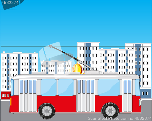 Image of Vector illustration of the transport trolley bus in city