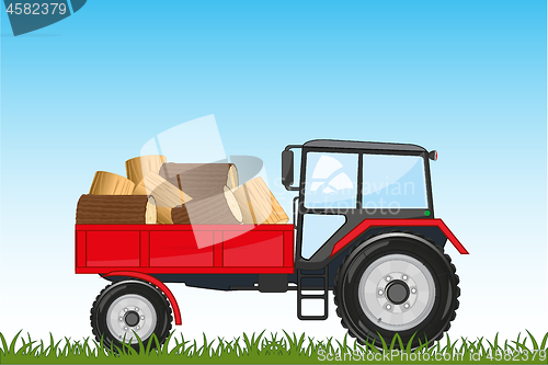 Image of Tractor with basket ahead of laden firewood