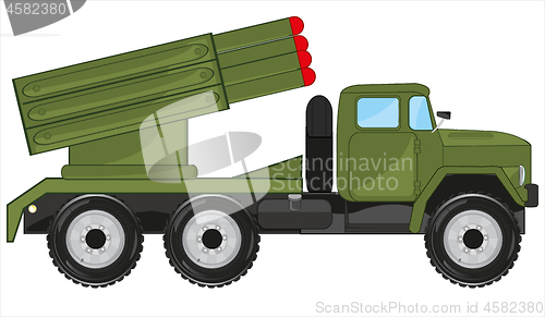 Image of Vector illustration of the cartoon of the military car with installation hail