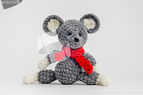 Image of Handmade knitted mouse on a white background