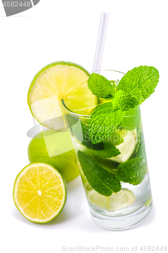 Image of Mojito cocktail with fresh mint isolated on white