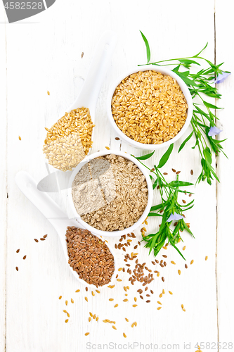 Image of Flour linen in bowl with seeds on white board top