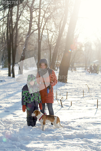 Image of Boy His Mother And Dog