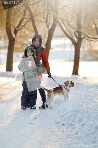 Image of Boy His Mother And Dog