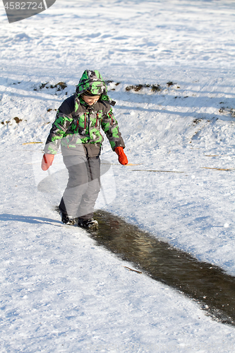 Image of Boy Sliding on Ice Rink