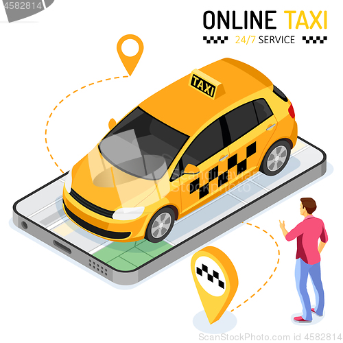 Image of Online Taxi Isometric Concept