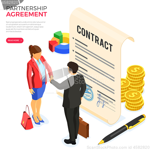 Image of Partnership Handshake Business Man and Woman