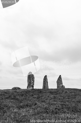 Image of Ancient standing stones in BW