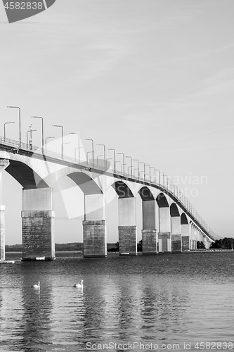 Image of The Oland Bridge in Sweden in BW