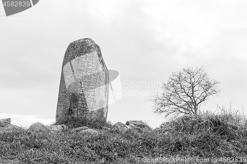 Image of Ancient rune stone in black and white