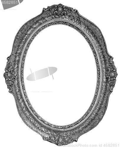 Image of Old wooden silver plated oval Frame Isolated on white