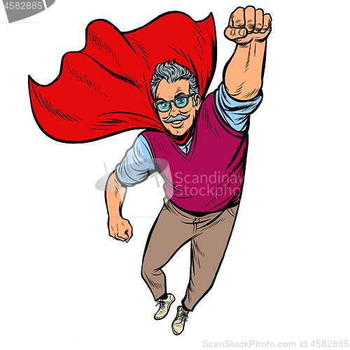 Image of man retired superhero. Health and longevity of older people
