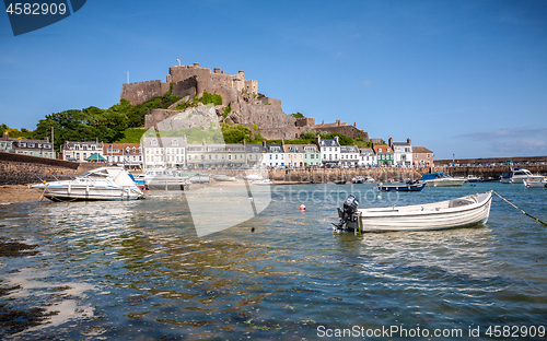 Image of Gorey harbour and Mont Orgueil Castle in Jersey